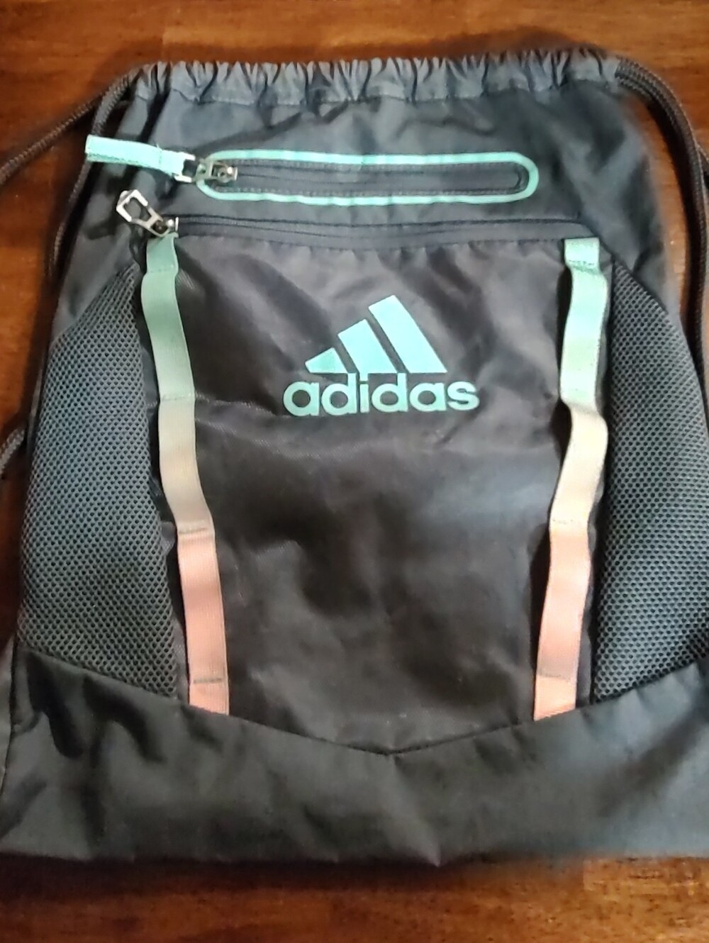 Adidas Black Drawstring Gym Bag with Mint Accents